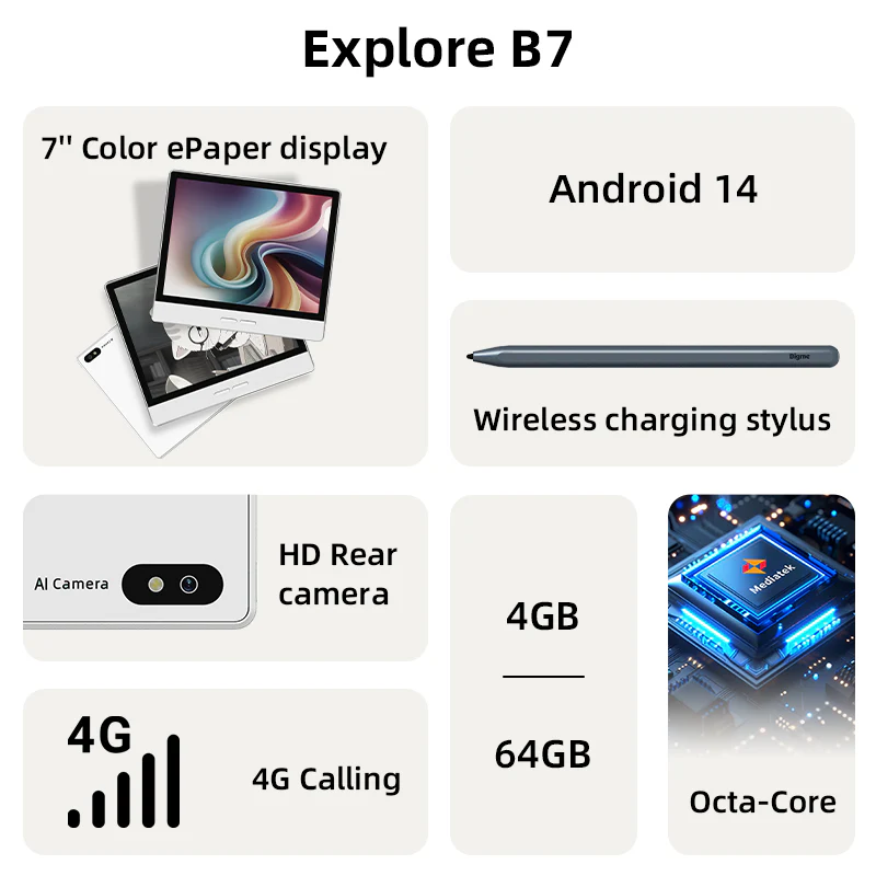 B7-4+64GB-7'' Color ePaper Tablet with 4G Calling and Android 14OS - Image 3